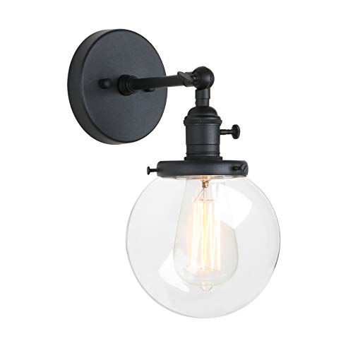 Product Cover Pathson Industrial Wall Sconce with Round Clear Glass Globe Shade, Vintage Style Wall Lamp Farmhouse Wall Light Fixtures for Loft Bathroom Bedroom