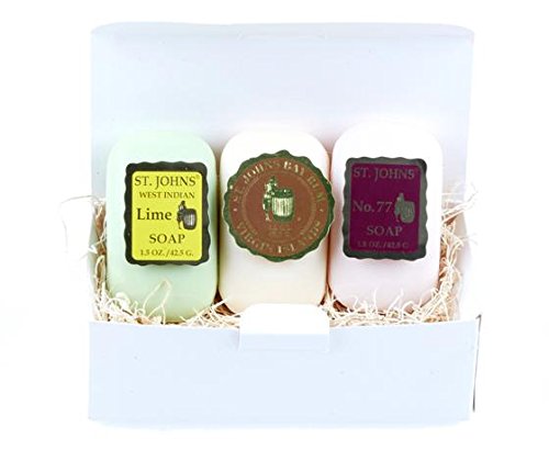 Product Cover Bay Rum, West Indian Lime, No. 77 St Johns Mini 3 Piece Gift Soap Gift Set for Men. 3 Popular Best Sellers. Luxurious 3X Triple Milled Soap.Creamy lather. Premium Mens Soap Sampler Gift Set for Bath.