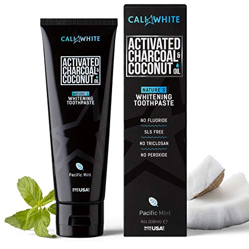 Product Cover Cali White ACTIVATED CHARCOAL & ORGANIC COCONUT OIL TEETH WHITENING TOOTHPASTE, MADE IN USA, Best Natural Whitener, Vegan, Fluoride Free, Sulfate Free, Organic, Black Tooth Paste, PACIFIC MINT (4oz)