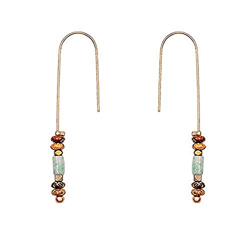 Product Cover Multi Color Bead Drop Dangle Earrings Unique Natural Stone Women Hoops Retro Tribal Long Threader Jewelry