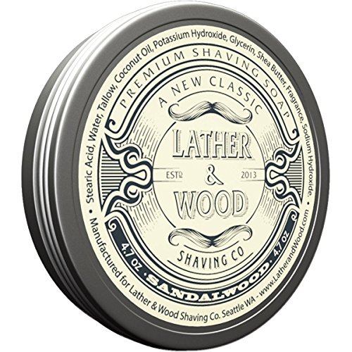 Product Cover Lather & Wood Shaving Soap - Sandalwood - Simply The Best Luxury Shaving Cream - Tallow - Dense Lather with Fantastic Scent for The Worlds Best Wet Shaving Routine. 4.6 oz (Sandelwood)