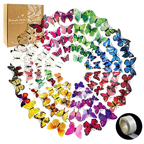 Product Cover YGEOMER 96pcs Removable Mural 3D Butterfly Wall Stickers Decal for Home & Room Decoration, 8 Colors, 1 Sheet of Dot Glue Stickers as Gift in per Pack
