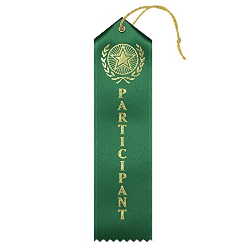 Product Cover Participant Premium Ribbons with Card & String - 25 Count Metallic Gold foil Print - Made in The USA (Green)