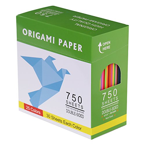 Product Cover DOURA Origami Paper 750 Sheets Economy Pack with Storage -80gsm- 6 inch Square Sheet - 25 Vivid Colors for Gifts