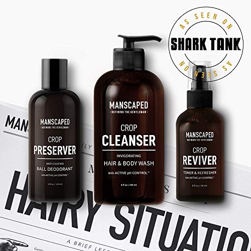 Product Cover Manscaped Crop Essentials, Male Care Hygiene bundle, Includes Invigorating Body Wash, Moisturizing Ball Deodorant, High performance body Toner (pH balanced) plus FREE Disposable shaving mats