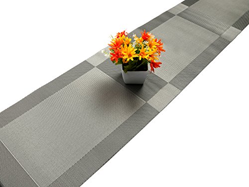 Product Cover U'Artlines Compatible Placemats Table Runner, 1 Piece Crossweave Woven Vinyl Table Runner Washable 30x180cm (Grey, Table Runner)