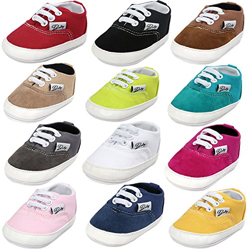 Product Cover BENHERO Baby Boys Girls Canvas Toddler Sneaker Anti-Slip First Walkers Candy Shoes 0-24 Months 12 Colors(12cm,6-12 Months Infant, Aa/Pink)