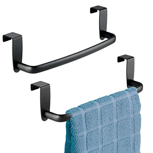 Product Cover mDesign Modern Kitchen Over Cabinet Strong Steel Towel Bar Rack - Hang on Inside or Outside of Doors - Storage and Organization for Hand, Dish, Tea Towels - 9.75