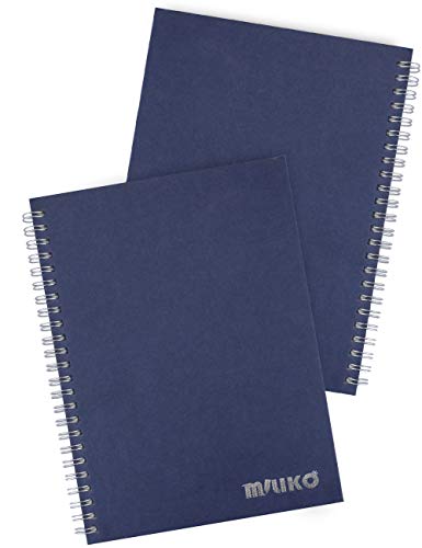 Product Cover Miliko A5 Size Kraft Paper Hardcover Square Grid Wirebound/Spiral Notebook/Journal-2 Notebooks Per Pack-70 Sheets (140 Pages)-8.27 Inches x 5.67 Inches(Silver Binding Rings, Blue Square Grid)