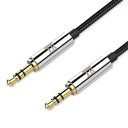 Product Cover Audio Cable, TechRise 1.5 Meters Nylon Braided Premium Auxiliary Aux Audio Cable Cord for Headphones, iPods, iPhones, iPads, Home/Car Stereos and More - Black