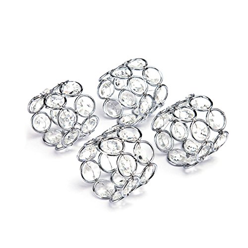 Product Cover Feyarl Silver Napkin Rings Handcraft Sparkly Napkin Rings Crystal Beads Napkin Holders for Wedding Centerpieces Special Occasions Celebration Romantic Candlelit Banquet Festival Decoration