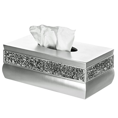 Product Cover Creative Scents Rectangle Tissue Box Cover, Decorative Bathroom Tissues Paper Napkin Holder, Bottom Slider (Silver)