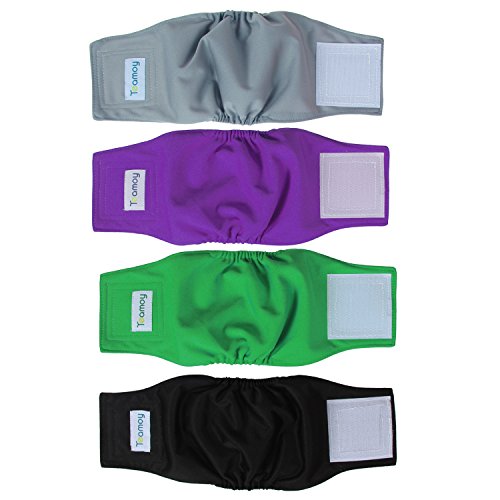 Product Cover Teamoy 4pcs Reusable Wrap Diapers for Male Dogs, Washable Puppy Belly Band (XS, Black+ Gray+ Green+ Purple)