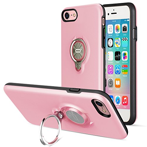 Product Cover ICONFLANG iPhone 8 Case, iPhone 7 Case, 360 Degree Rotating Ring Kickstand Case Shockproof Impact Protection Function Can Work with Magnetic Car Mount case 2018- Pink