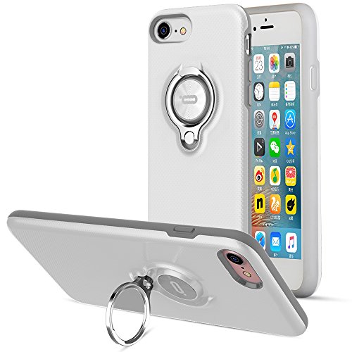 Product Cover iPhone 8 Case, iPhone 7 Case by ICONFLANG, 360 Degree Rotating Ring Kickstand Case Shockproof Impact Protection Function Can Work with Magnetic Car Mount case 2018 - White Grey