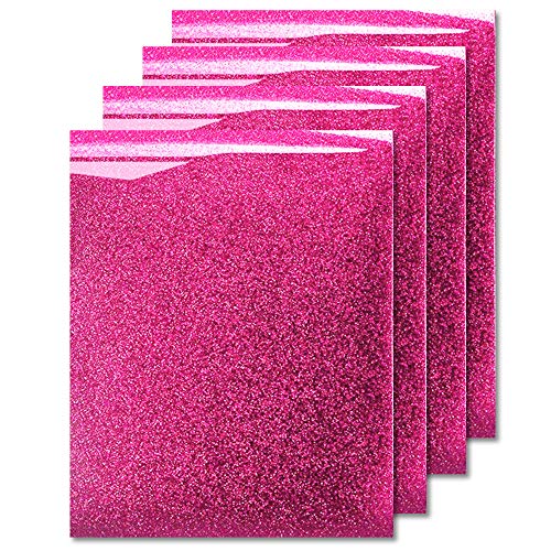 Product Cover MiPremium Glitter Pink Heat Transfer Vinyl, Glitter Iron On Vinyl (Pack of 4 Sheets), for T Shirts Sports Clothing Other Garments & Fabrics, Easy to Cut Press & Weed Pink Glitter Vinyl (Pink)