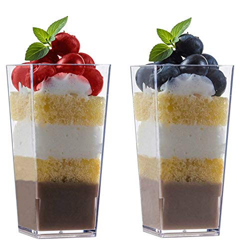 Product Cover Zappy 100 3oz Tall Square Mini Dessert Cups Plastic Dessert Cups Tasting Plastic Shot Glass Shooter Cups Parfait Glasses Appetizer Bowls Trifle Bowl Tumbler Shooter (3oz Dessert Cups 100Ct)