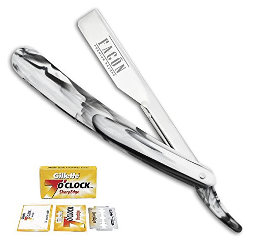 Product Cover FREE BLADES + Facón Professional Marble Straight Edge Barber Razor - Salon Quality Cut Throat Shavette