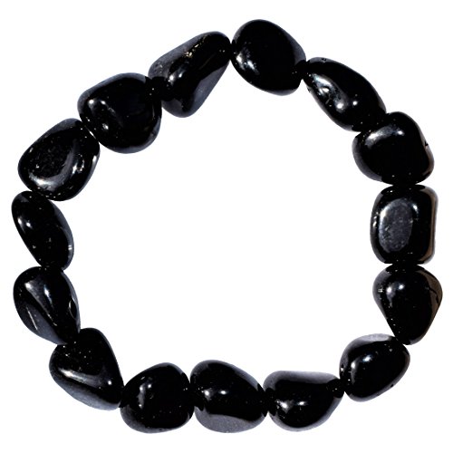 Product Cover Zenergy Gems Charged Natural Black Obsidian Crystal Bracelet Tumble Polished Stretchy + Selenite Charging Crystal Included (Healing Energy/GROUNDING/Grieving Bracelet)