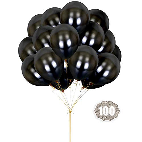 Product Cover Black Balloons HoveBeaty 12 Inches thicken Latex Metallic Balloons 100 Pack for Wedding Party Baby Shower Christmas Birthday Carnival Party Decoration Supplies