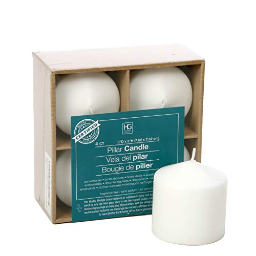 Product Cover Hosley 3x3 Inch High White Pillar Candles Set of 4. Unscented. Using a Wax Blend. Ideal for Wedding Birthday Emergency Lanterns Spa Aromatherapy Party Reiki Candle Gardens O3