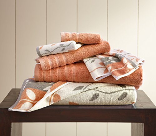 Product Cover Amrapur Overseas 6-Piece Yarn Dyed Organic Vines Jacquard/Solid Ultra Soft 500GSM 100% Combed Cotton Towel Set [Coral]
