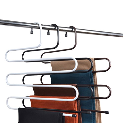 Product Cover Tosnail 3 Pack Multi Layers Metal Pant Slack Hangers - Closet Storage for Jeans Trousers Space Saver Storage Pant Rack