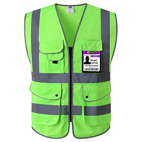 Product Cover JKSafety 9 Pockets Class 2 High Visibility Zipper Front Safety Vest With Reflective Strips, Meets ANSI/ISEA Standards (X-Large, Green)