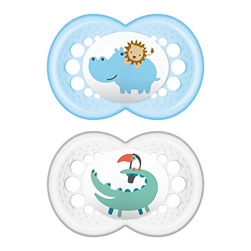 Product Cover MAM Pacifiers, Baby Pacifier 16+ Months, Best Pacifier for Breastfed Babies, 'Animal' Design Collection, Boy, 2-Count