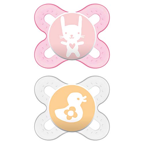 Product Cover MAM Pacifiers, Newborn Pacifier, Best Pacifier for Breastfed Babies, 'Start Tender' Design Collection, Girl 2-Count