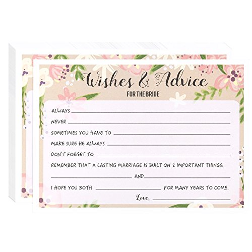 Product Cover Marriage Advice and Well Wishes for Bridal Shower - 50 Sheet Floral Wedding Game Cards, Rustic Party Supplies for Bachelorette Party and Rehearsal Dinner, 50 Vintage Cards Included, 5 x 7 Inches, Pink