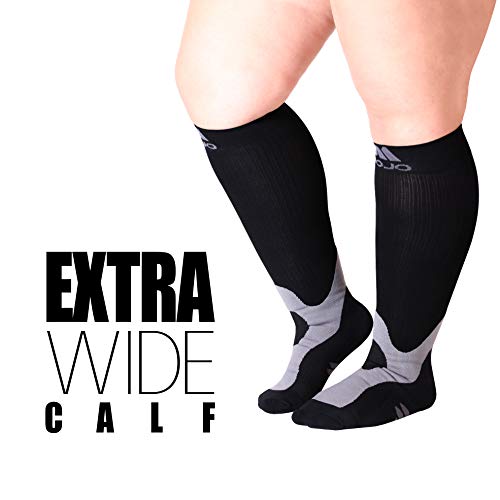 Product Cover 3XL Mojo Compression Socks 20-30mmHg Extra Wide Full Calf Varicose Vein Edema Sports Compression Stockings Black XXL