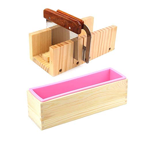 Product Cover ESA Supplies Wooden Soap Loaf Cutter Mold and Soap Cutter Set + 1 pc Rectangle Silicone Mold with Wood Box + 1 pc Straight Cutter + 1 pc Wavy Cutter