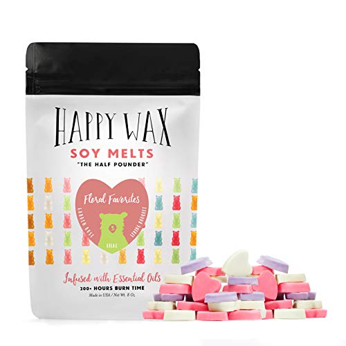Product Cover Happy Wax Floral Favorites Mix Soy Wax Melts - Flower Scented Wax Melts Infused with Essential Oils - Cute Heart Shapes Perfect for Melting in Your Wax Warmer (Garden Rose, Lilac, Spring Bouquet)