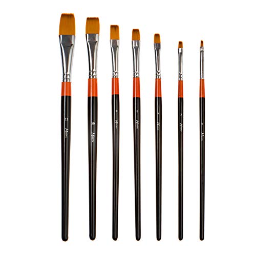 Product Cover MEEDEN Flat Paint Brushes Set Short Handle Golden Nylon for Oil Acrylics Watercolor and Gouache Color Painting, 7-Piece