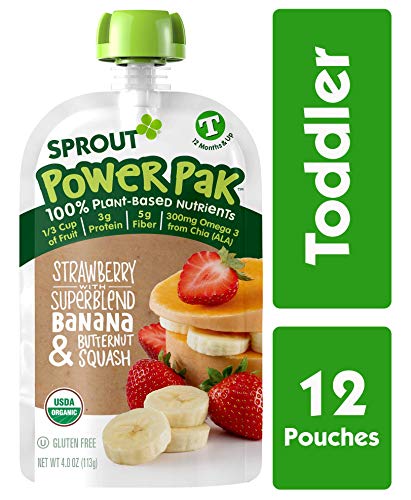 Product Cover Sprout Organic Stage 4 Toddler Food Power Pak Pouches, Strawberry w/ Superblend Banana & Butternut Squash, 4 Ounce (Pack of 12)