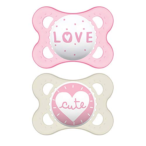 Product Cover MAM Attitude Collection Pacifiers (2 pack, 1 Sterilizing Pacifier Case), MAM Pacifier 0-6 Months, Baby Girl Pacifier, Best Pacifier for Breastfed Babies