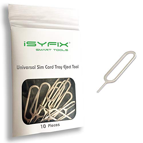 Product Cover Sim Card Tray Pin Eject Removal Tool Needle Opener Ejector 10X Pack by iSYFIX for All iPhone, Apple iPad, HTC, Samsung Galaxy, and Most Smartphone Brands