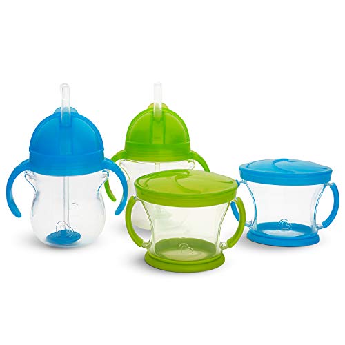 Product Cover Munchkin Happy Snacker Snack Catcher and Sippy Cup Set, 4 Count, Blue/Green