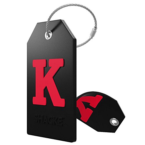 Product Cover Initial Luggage Tag with Full Privacy Cover and Stainless Steel Loop (Black) (K)