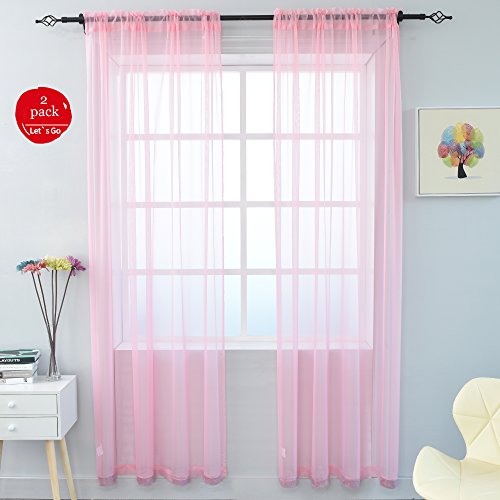 Product Cover KEQIAOSUOCAI 2 Panels Pink Sheer Curtains 63 Inch for Girls Room Rod Pocket Curtains Sheer Panels for Bedroom Living Room 52Wx63L Set of 2