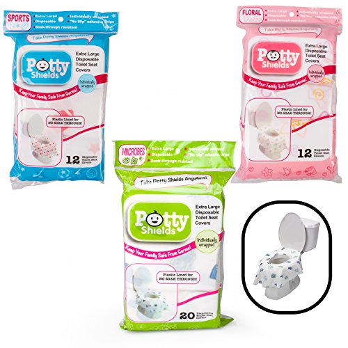 Product Cover Toilet Seat Covers- Disposable XL Potty Seat Covers, Individually Wrapped by Potty Shields - Extra-Large, No Slip (Floral - 40 Pack)