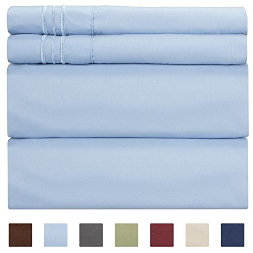 Product Cover Queen Size Sheet Set - 4 Piece - Hotel Luxury Bed Sheets - Extra Soft - Deep Pockets - Easy Fit - Breathable & Cooling - Wrinkle Free - Comfy - Light Blue Bed Sheets - Queens Baby Blue- 4 PC
