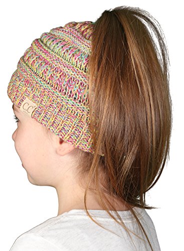 Product Cover Funky Junque BeanieTail Children's Ponytail Messy Bun Beanie Solid Ribbed Hat