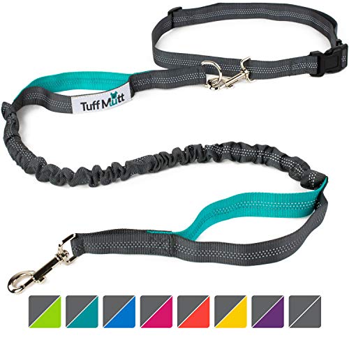 Product Cover Tuff Mutt Hands Free Dog Leash for Running, Walking, Hiking, Durable Dual-Handle Bungee Leash is 4 Feet Long with Reflective Stitching, and an Adjustable Waist Belt That Fits up to 42 Inch Waist