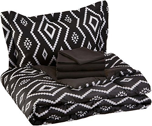 Product Cover AmazonBasics 5-Piece Light-Weight Microfiber Bed-In-A-Bag Comforter Bedding Set - Twin or Twin XL, Black Aztec