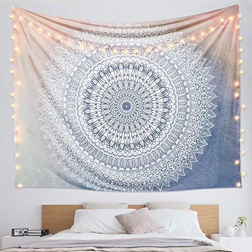 Product Cover Dremisland Indian Tapestry Hippie Bohemian Grey Mandala Flower Tapestry Wall Hanging Bedding Tapestry (Grey Flower, M:59