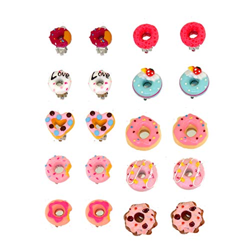 Product Cover Colorful Cute Doughnut Clip-on Earrings for Teen Girls and Womens