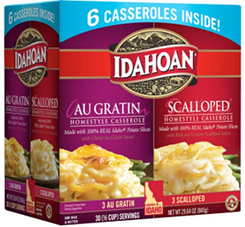 Product Cover Idahoan Au Gratin and Scalloped Homestyle Casserole Potatoes, Made with Gluten-Free 100-Percent Real Idaho Potatoes, Combo Pack of 6 Boxes (5 Servings Each)
