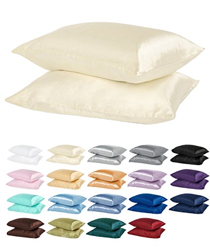 Product Cover DreamHome Satin Pillow Case with Zipper, 2 Pillow Cases (King, Beige)